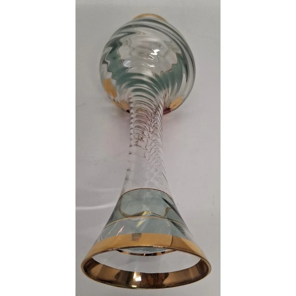 Vintage Bohemian Glass Vase with Enamel Rose Decoration and Gold Accents